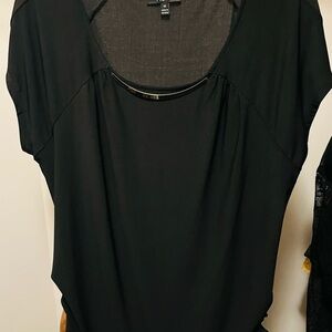 AUW Black Women's Blouse with silver colored metal detail.